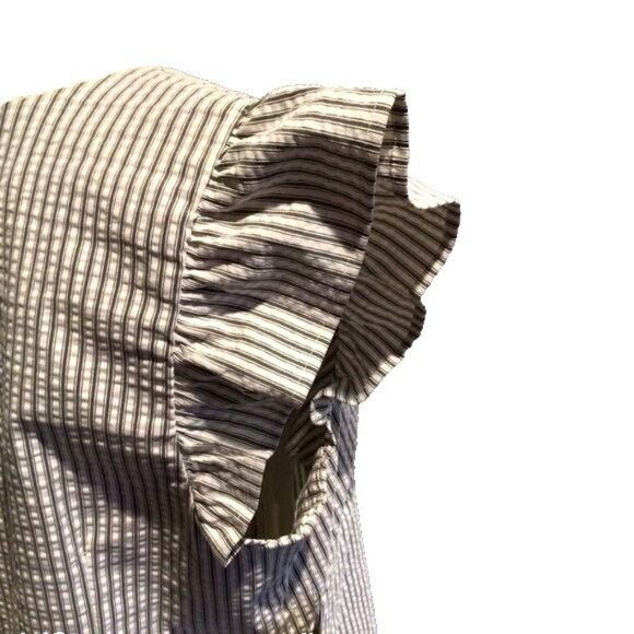 Dress Wing Ruffle Sleeve Pinstripe Crew Neck Zip Stretch Easter Spring Sz 16 - Picture 4 of 14